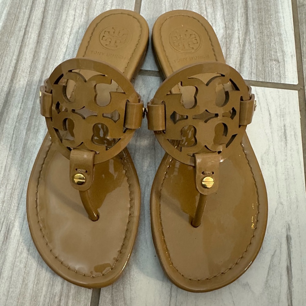Tory Burch, Miller Sandals, Tan Patent Leather, 6.5